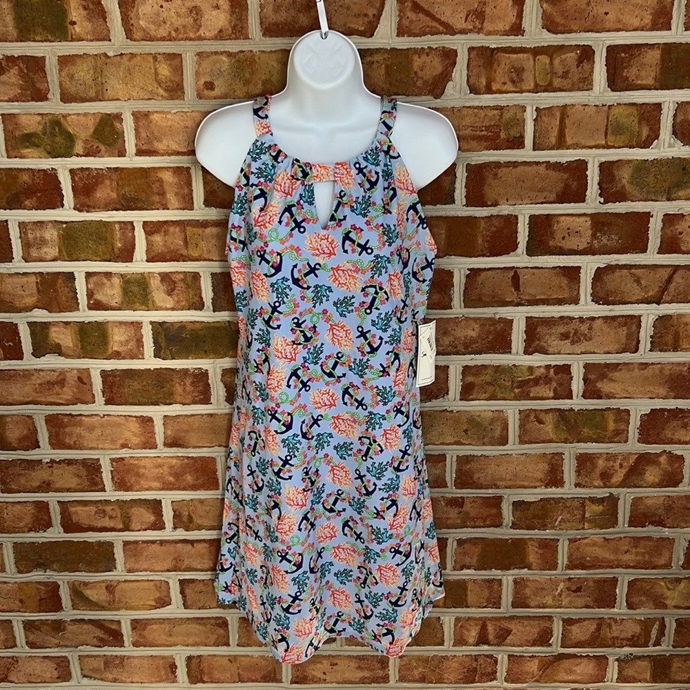 NWT Southwind Apparel Tossed Anchors print Blue lightweight stretch Dress. Small